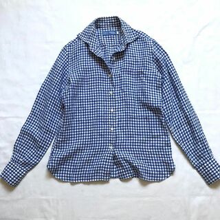 メーカーズシャツ鎌倉　リネンシャツ　襟付き　フィンガムチェック　ブルー　S(シャツ/ブラウス(長袖/七分))