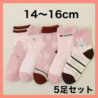 キッズ ソックス M 子供 靴下 5足セット 女の子 うさぎ 14〜16cm(靴下/タイツ)