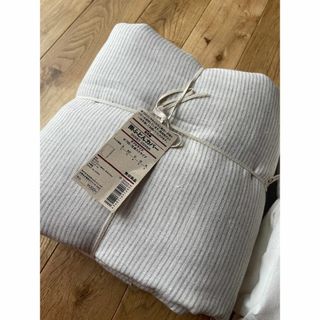 MUJI (無印良品) - N388★新品 無印 麻平織 掛ふとんカバー Dダブルベッド ストライプ リネン