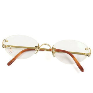 Cartier - 極美品○Cartier カルティエ 2ポイント オーバル リムレス メガネ 眼鏡 アイウェア ゴールド ブラウン 20 デモレンズ ケース付き フランス製
