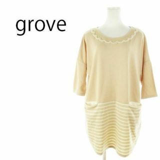 grove - グローブ チュニック カットソー 七分袖 ボーダー パール 220930AH4A