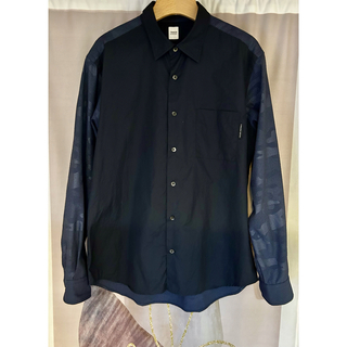 TAKEO KIKUCHI - タケオキクチ カモフラージュ シアサッカー 異素材 ドッキングシャツ ネイビー