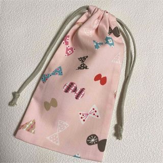 ハンドメイド ☆ 20×10 ミニ巾着  小さな巾着袋 小物 リボン ピンク(その他)