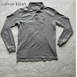 Calvin Klein - カルバンクライン 長袖 ポロシャツ ワンポイント 刺繍ロゴ グレー 灰 古着