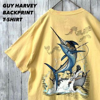 アメリカ古着　GUY HARVEY バックプリントポケット付きTシャツLイエロー(Tシャツ/カットソー(半袖/袖なし))