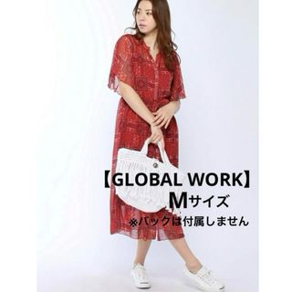 グローバルワーク(GLOBAL WORK)の【GLOBAL WORK】 半袖ワンピース ロングカーディガン Mサイズ レッド(ロングワンピース/マキシワンピース)