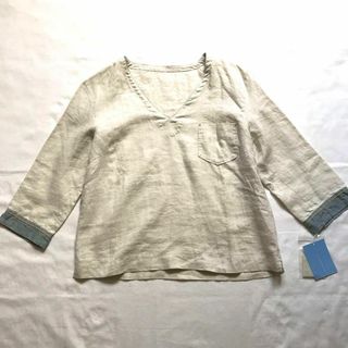 HUMAN WOMAN - 新品　ヒューマンウーマン　リネン100%　カットソー　シャツ　ベージュ　M