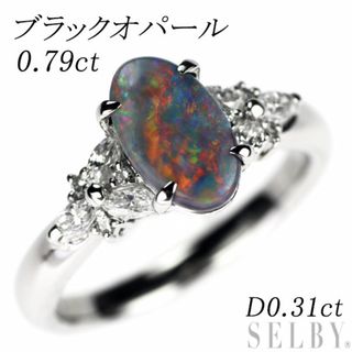 Pt900 ブラックオパール ダイヤモンド リング 0.79ct D0.31ct(リング(指輪))