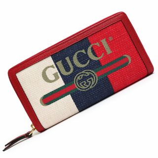 グッチ(Gucci)のグッチ ロゴプリント トリコロール ラウンドファスナー 長財布 キャンバス レザー レッド ブルー アイボリー 赤 青 白 ゴールド金具 524790 箱付 GUCCI（新品・未使用品）(財布)