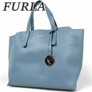 Furla - 美品 フルラ ハンドバッグ 手提げ オールレザー インディゴブルー ロゴチャーム