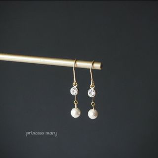 ストーン&白コットンパール♡﻿シンプルフックピアス(ピアス)