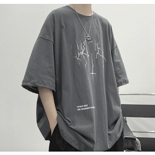 【人気商品】　メンズ　Tシャツ　グレー　プリント　XL   ゆったり　シンプル(Tシャツ/カットソー(半袖/袖なし))