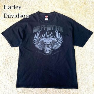 ハーレーダビッドソン(Harley Davidson)のHarley-Davidson 00s エンジン プリント  tシャツ 半袖 黒(Tシャツ/カットソー(半袖/袖なし))