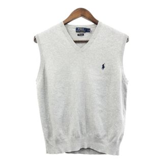 ポロラルフローレン(POLO RALPH LAUREN)のPolo by Ralph Lauren ポロ ラルフローレン Vネック コットン ニット ベスト ワンポイント ライトグレー (メンズ L) 中古 古着 Q7561(ベスト)