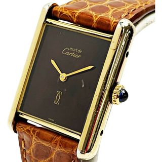 カルティエ(Cartier)の☆☆Cartier カルティエ マストタンク ヴェルメイユ SV925+G20M ダークブラウン 手巻き レザー レディース 腕時計 ケース有(腕時計)