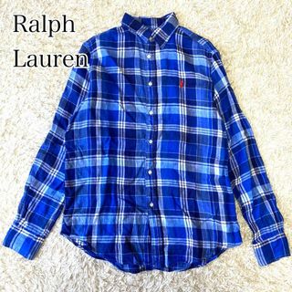 ポロラルフローレン(POLO RALPH LAUREN)のRalph Lauren 現行タグ リネン 麻 シャツ 長袖 チェック ブルー(シャツ)