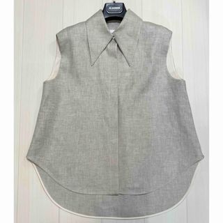 ジルサンダー(Jil Sander)の新品 JIL SANDER ポイントカラースリーブレス リネン シャツ 14万円(シャツ/ブラウス(半袖/袖なし))