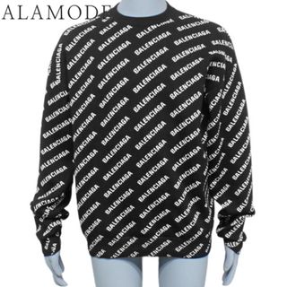 バレンシアガ(Balenciaga)のBALENCIAGA(バレンシアガ) インターシャ ロゴ ニット トップス アパレル ファッション セーター 総柄 XS コットン ウール ポリエステル ブラック黒 ホワイト白 メンズ 40802097856【中古】【アラモード】(ニット/セーター)