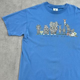 ヴィンテージ(VINTAGE)の動物園　みんなシマウマ　アニマル　トップス　半袖Tシャツ　古着　ライトブルー　L(Tシャツ/カットソー(半袖/袖なし))