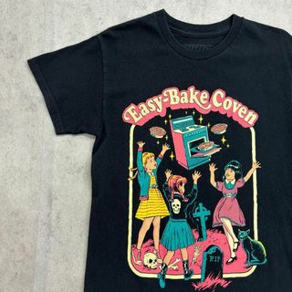 ヴィンテージ(VINTAGE)のお墓の上でクッキング　レトロ　ポップ　ホラーイラスト　Tシャツ　古着　黒　S(Tシャツ/カットソー(半袖/袖なし))