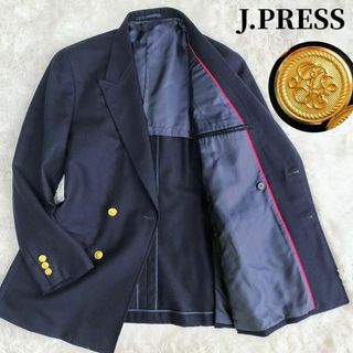 ジェイプレス(J.PRESS)の極美品 J.PRESS 紺ブレ 金ボタン ダブル 背抜き Lサイズ パイピング赤(テーラードジャケット)