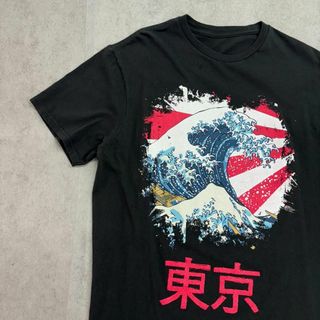 ヴィンテージ(VINTAGE)のTOKYO スーベニア　葛飾北斎 富嶽三十六景　Tシャツ　古着　ブラック　L(Tシャツ/カットソー(半袖/袖なし))