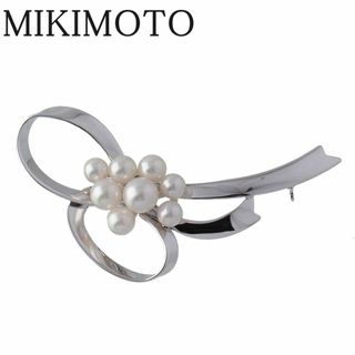 ミキモト(MIKIMOTO)のミキモト パール ブローチ リボン シルバー アコヤパール4.0mm～5.6mm MIKIMOTO【17408】(ブローチ/コサージュ)