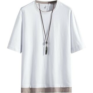 Hiboss] tシャツ メンズ 半袖 無地 重ね着風 大きいサイズ(Tシャツ/カットソー(半袖/袖なし))