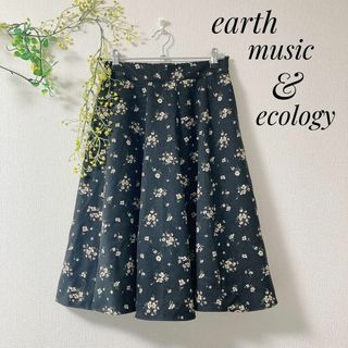 earth music & ecology - earth music & ecology コスモス柄 フレアスカート ブラック