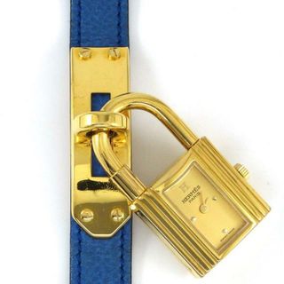 エルメス(Hermes)のエルメス HERMES 腕時計 ケリーウォッチ KE1.210 ロックモチーフ レクタンギュラー ゴールド文字盤 SS GP ブルー レザーベルト クオーツアナログ 【中古】(腕時計)