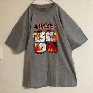 シンガポールマーライオンタグ付きTシャツビッグプリントtシャツロゴオーバーサイズ(Tシャツ/カットソー(半袖/袖なし))