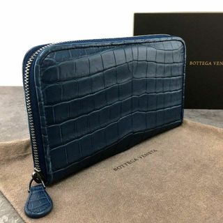 ボッテガヴェネタ(Bottega Veneta)の極美品 BOTTEGAVENETA ジップウォレット クロコダイル ブルー 369(長財布)