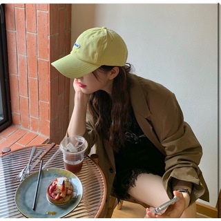 【残りわずか】レディース　帽子　キャップ　黄色　UVカット　小顔　韓国　大人女子(キャップ)