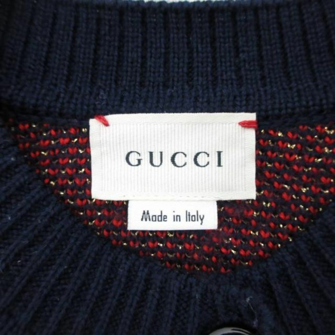 美品 グッチ GUCCI カーディガン 長袖 星柄 ロゴ ラメ ネイビー 美品 グッチ GUCCI カーディガン 長袖 星柄 ロゴ ラメ ネイビー