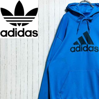 アディダス(adidas)のアディダス　パーカー　スウェット　ビッグロゴ　ブルー　ビッグシルエット　L(スウェット)