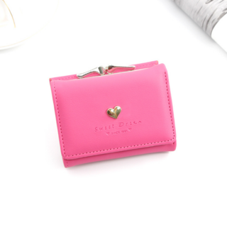 三つ折り ミニ財布 ピンク 新品 レディース がま口 レザー コンパクト(財布)