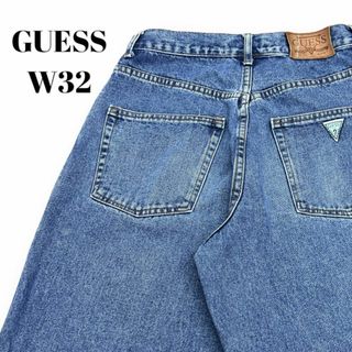 GUESS - 激レア　ゲス　角タグ　90s　デニムバギーパンツ　古着　ライトブルー　W32