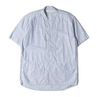 美品 NONNATIVE ノンネイティブ シャツ サイズ:1 21SA ストライプ ダンガリー バンドカラー 半袖シャツ CLIMBER S/S SHIRT C/L DUNGAREE LONDON STRIPE ブルー ホワイト トップス カジュアルシャツ【メンズ】【中古】