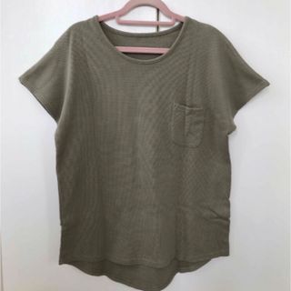 フレンチスリーブ　クルーネック　ワッフルT　胸ポケット　M〜Lサイズ相当　カーキ(Tシャツ(半袖/袖なし))