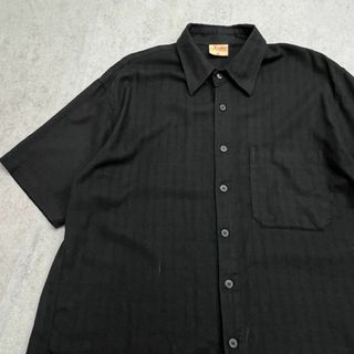 ヴィンテージ(VINTAGE)のリネン混　半袖シャツ　無地　シンプル　トップス　古着　ブラック　黒　L(Tシャツ/カットソー(半袖/袖なし))