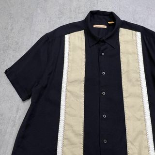 ヴィンテージ(VINTAGE)の半袖シャツ　切替デザイン　トップス　古着　ブラック　ベージュ　XL(Tシャツ/カットソー(半袖/袖なし))