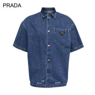 プラダ(PRADA)のプラダ  ロゴプレートオーバーサイズデニム半袖シャツ L(Gジャン/デニムジャケット)