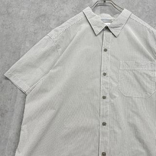 コロンビア(Columbia)のコロンビア　ギンガムチェックシャツ　半袖シャツ　古着　ベージュ　ホワイト　XL(Tシャツ/カットソー(半袖/袖なし))