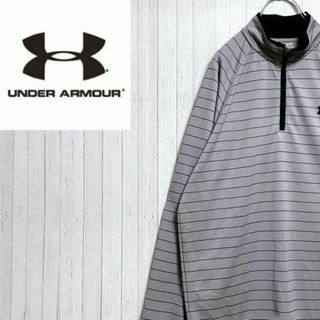 アンダーアーマー(UNDER ARMOUR)のアンダーアーマー　ハーフジップ　長袖　カットソー　ボーダー　刺繍ロゴ　グレーSM(その他)