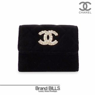 シャネル(CHANEL)の新品 シャネル ココマーク コインケース 小銭入れ カード入れ ベロア フリル風 ブラック ゴールド金具 31番台(財布)