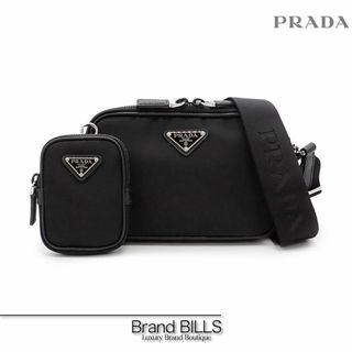 プラダ(PRADA)の未使用品 プラダ Re-Nylon サフィアーノ ショルダーバッグ 2VH070 ブラック シルバー金具 トライアングルロゴ ポーチ付き 肩掛け 斜め掛け(ショルダーバッグ)