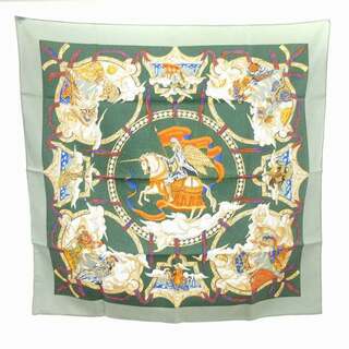 エルメス(Hermes)のエルメス 美品 カレ90 雲の騎士 スカーフ シルク 緑 ■SM1(バンダナ/スカーフ)