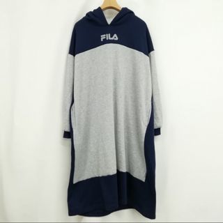 フィラ(FILA)のワンピース スウェット  長袖 フード ひざ丈 裏起毛 L ネイビー グレー(ひざ丈ワンピース)