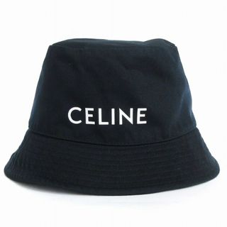 セリーヌ(celine)のセリーヌ 美品 ロゴギャバジンコットンバケットハット ロゴ プリント 黒 L(その他)