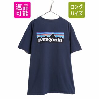 パタゴニア(patagonia)の17年製 パタゴニア 両面 プリント 半袖 Tシャツ メンズ XXL Patagonia アウトドア P6 ボックスロゴ バックプリント クルーネック ネイビー(Tシャツ/カットソー(半袖/袖なし))